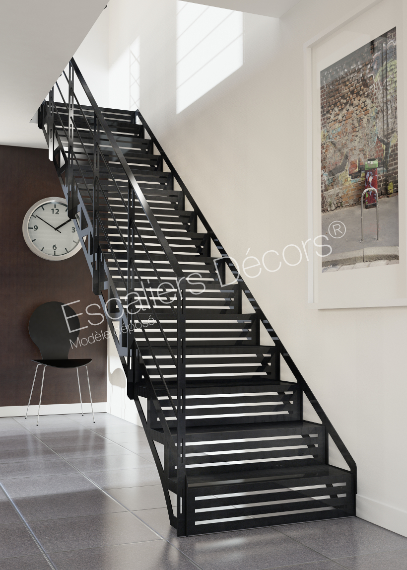 Photo DT114 - ESCA'DROIT® Graphique. Escalier droit d'intérieur métallique pour une décoration industrielle et contemporaine. Vue 2
